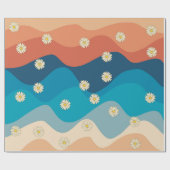 Colorful Retro Waves & Daisies Pattern Cadeaupapier (Vlak)