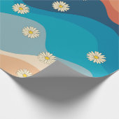 Colorful Retro Waves & Daisies Pattern Cadeaupapier (Hoek)