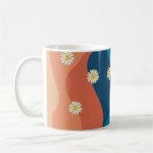 Colorful Retro Waves & Daisies Pattern Koffiemok (Links)