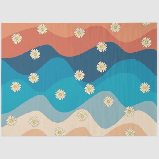 Colorful Retro Waves & Daisies Pattern Tissuepapier (Voorkant)