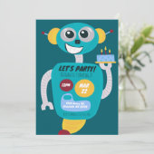 Colorful Robot Boys Second Birthday Invitation (Debout devant)