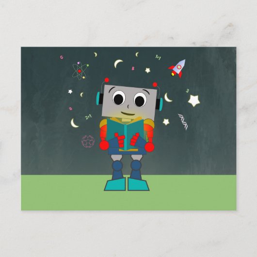 Colorful Robot Reading Book Briefkaart (Voorkant)