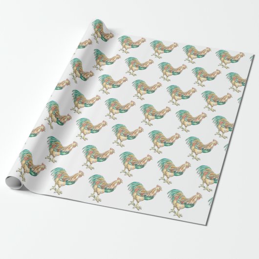 Colorful Rooster Cadeaupapier (Uitgerold)