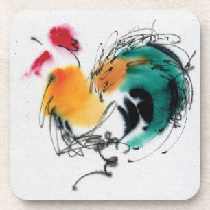 Colorful Rooster. Calligrafie en waterverf. Drankjes Onderzetter