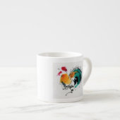 Colorful Rooster. Calligrafie en waterverf. Espresso Kop (Voorkant rechts)