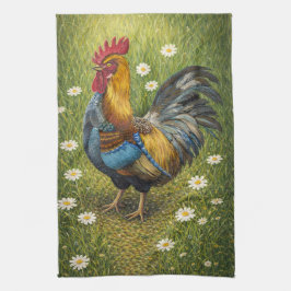 Colorful Rooster in Daisy Meadow Kitchen Towel Theedoek