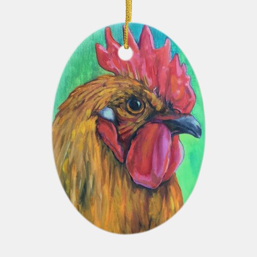 Colorful Rooster Keramisch Ornament (Voorkant)