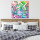Colorful rosette succulent waterverf canvas afdruk (Insitu (Slaapkamer))