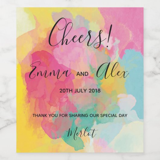 Colorful roze Waterverf | Etiket wijnfles (Enkel label)
