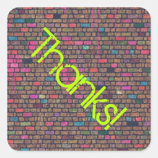 Colorful Rustic Brick Wall Bedankt Vierkante Sticker (Voorkant)