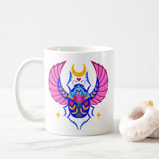 Colorful Scarab folk art coffee mug (Avec donut)