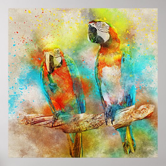 Colorful Scarlet Macaw Waterverf Poster (Voorkant)