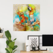 Colorful Scarlet Macaw Waterverf Poster (Thuiskantoor)