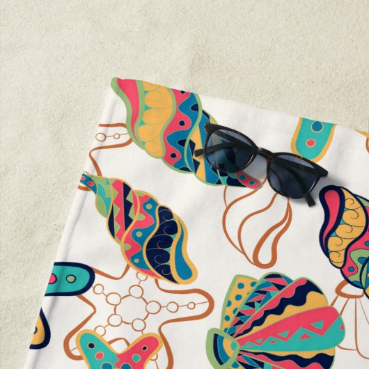 Colorful Seashells naadloos patroon Strandlaken (In situ)