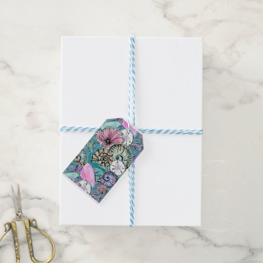 Colorful Seashells Pattern Cadeaulabel (Met Touw)