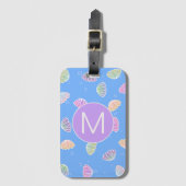 Colorful Seashells Pattern Light Blue Monogram Bagagelabel (Voorkant (verticaal))