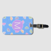 Colorful Seashells Pattern Light Blue Monogram Bagagelabel (Voorkant (horizontaal))