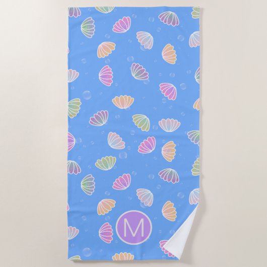 Colorful Seashells Pattern Light Blue Monogram Strandlaken (Voorkant)