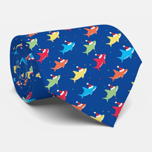 Colorful Sharks Santa Hat Kerstmis Stropdas (Opgerold)