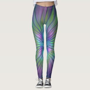 Colorful Shiny Fantasy Flower Abstract Fractal Art Leggings