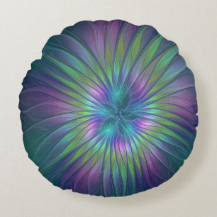 Colorful Shiny Fantasy Flower Abstract Fractal Art Rond Kussen