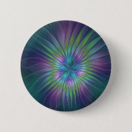 Colorful Shiny Fantasy Flower Abstract Fractal Art Ronde Button 5,7 Cm