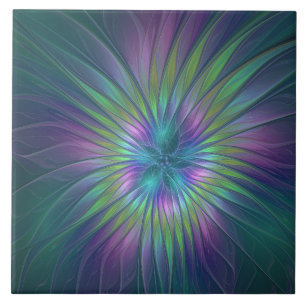 Colorful Shiny Fantasy Flower Abstract Fractal Art Tegeltje