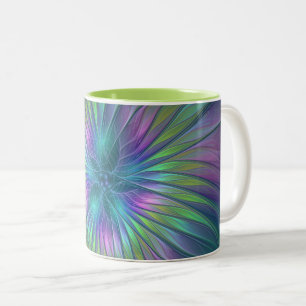 Colorful Shiny Fantasy Flower Abstract Fractal Art Tweekleurige Koffiemok
