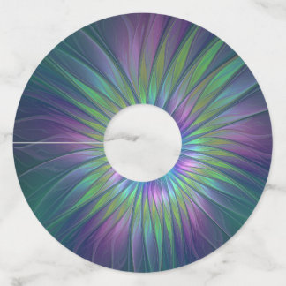 Colorful Shiny Fantasy Flower Abstract Fractal Art Wijnglaslabel