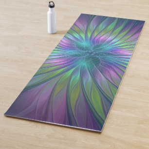 Colorful Shiny Fantasy Flower Abstract Fractal Art Yogamat