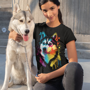 Colorful Siberian Husky Dog Art T-shirt
