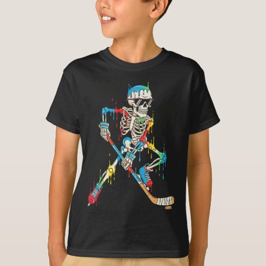 Colorful Skeleton Hockey Ice Cream Drip Player  T-shirt (Voorkant)