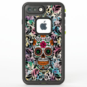 Colorful Skull & Black Swirls