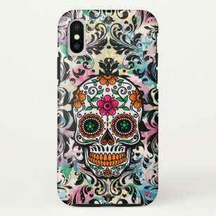 Colorful Skull & Black Swirls iPhone X Hoesje
