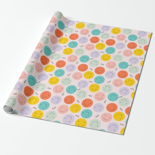 Colorful Smilling Happy Face Pattern Cadeaupapier (Uitgerold)