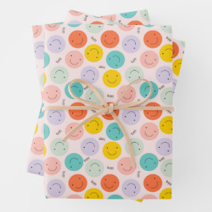 Colorful Smilling Happy Face Pattern Inpakpapier Vel
