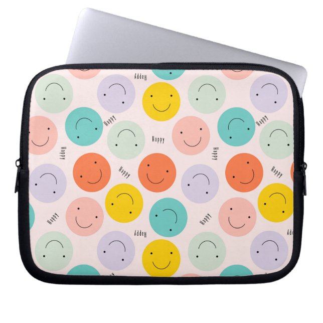 Colorful Smilling Happy Face Pattern Laptop Sleeve (Voorkant)