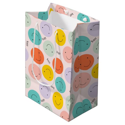 Colorful Smilling Happy Face Pattern Medium Cadeauzakje (Voorkant Gekanteld)