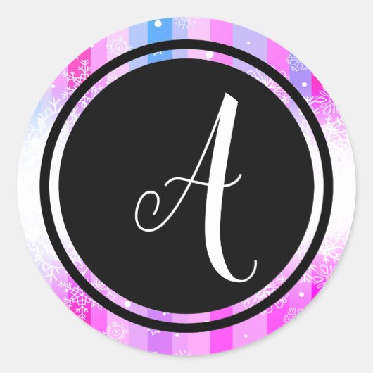 Colorful Snow Monogram Black Circle-Circle Sticker (Voorkant)