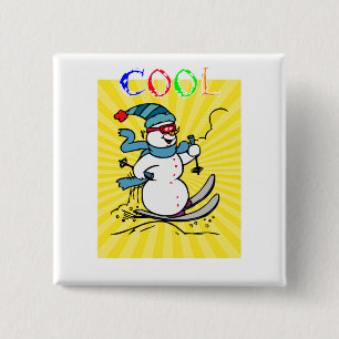 Colorful Snowman Skiing grappige snowman ski Vierkante Button 5,1 Cm