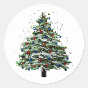 Colorful Snowy-kerstboom Ronde Sticker