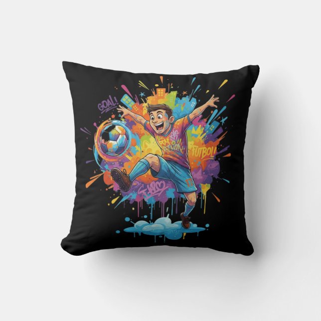 Colorful Soccer Boy Throw Pillow Kussen (Voorkant)