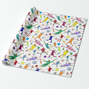 Colorful Soccer Players Patroon Cadeaupapier