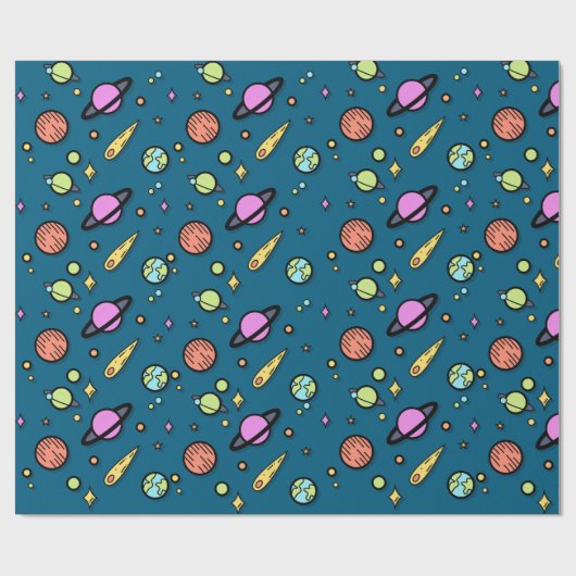 Colorful Space Doodle Wrapping Paper | Planets Cadeaupapier (Vlak)