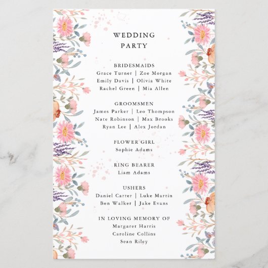 Colorful Spring Fleur sauvage Wedding Programme (Dos)