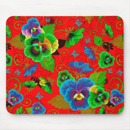 Colorful Spring Flowers Design Red Background Muismat (Voorkant)