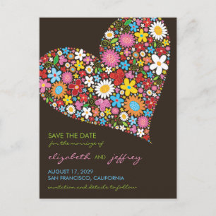 Colorful Spring Flowers Heart Love Save the Date Aankondigingskaart