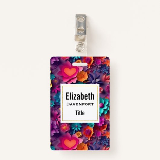Colorful Spring Flowers Patroon Badge (Voorkant met clip)