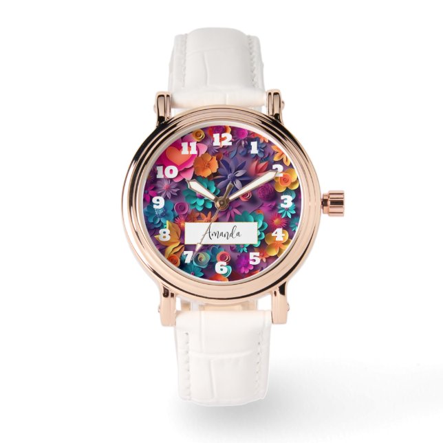 Colorful Spring Flowers Patroon Horloge (Voorkant)