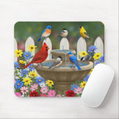 Colorful Spring Garden Bird Bath Muismat (Met muis)